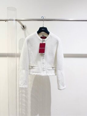 Authentic Gucci White Cropped Bouclé Jacket